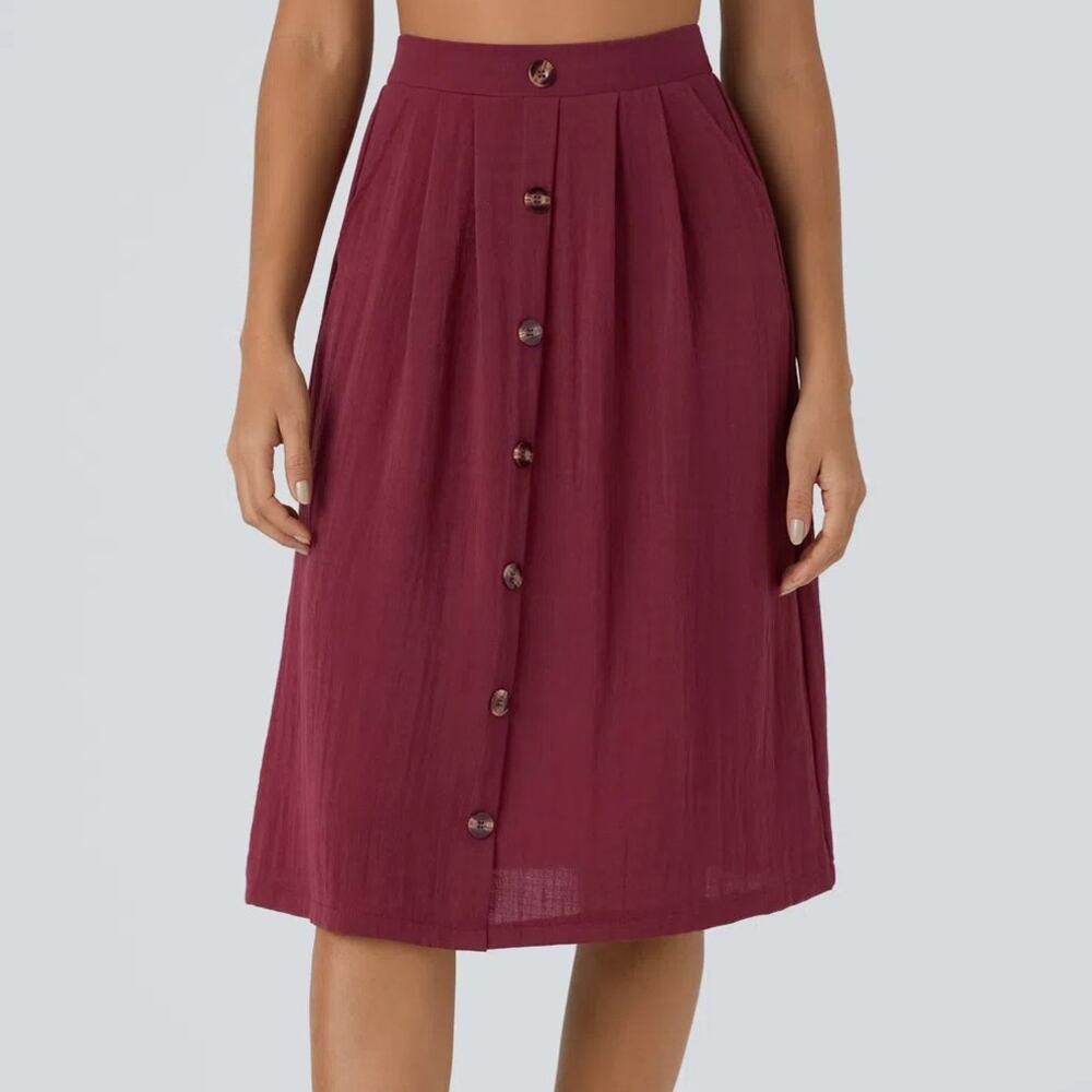 Halara A Line Midi Skirt Size Large Red High Waisted Preppy Academia Ivy League